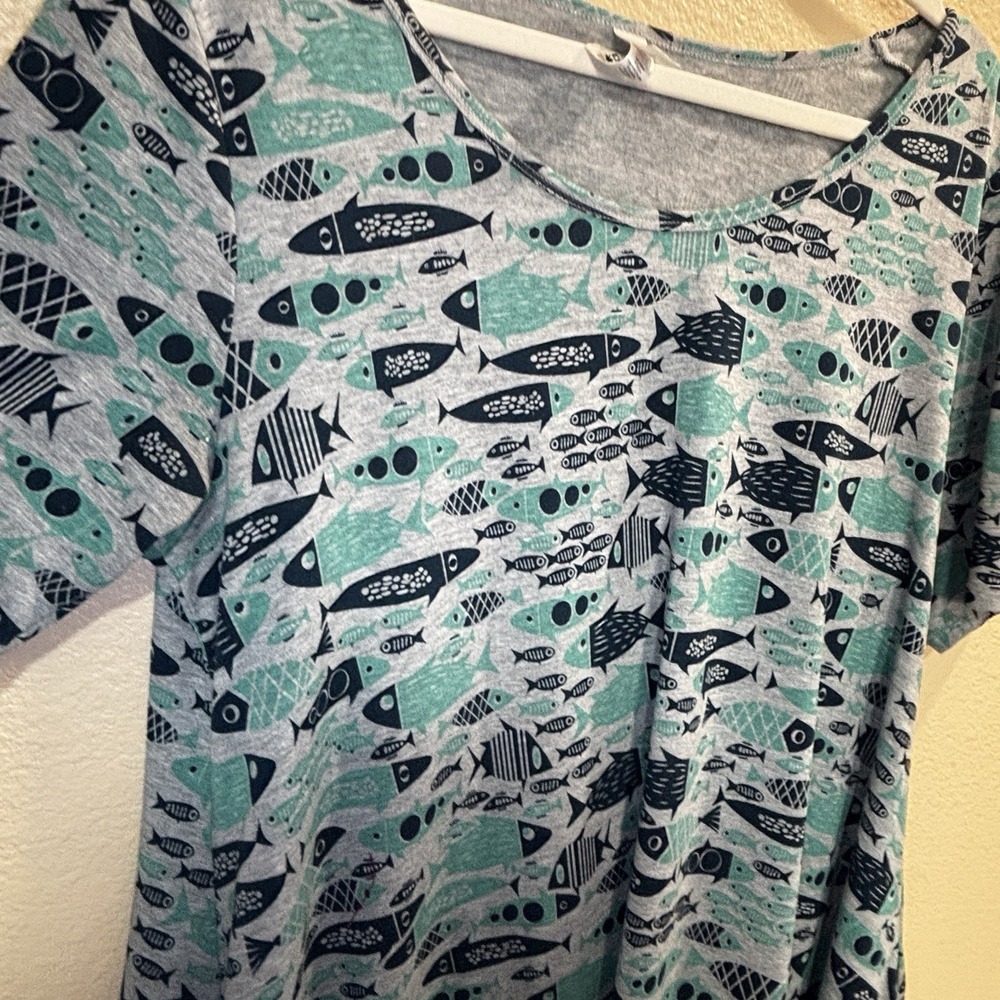 Lularoe Shirt Tee V-Neck Floral Short Sleeve Teal Blue Stretch Soft Large - Picture 6 of 11
